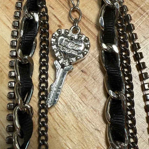 Betsey Johnson Silver and Black Crystal Necklace with Tassel - Picture 5 of 11